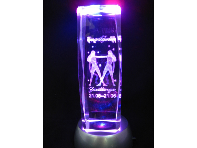 4X 3D Etched Gemini Crystal Art Ornament Figurine