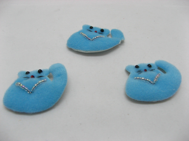 100pcs Blue Padded Appliques Craft Cats Embellishments - Click Image to Close