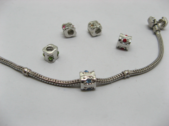 20 Metal Thread European Beads With Rhinestone - Click Image to Close
