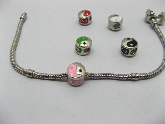 20 Metal Enamel Bagua Thread European Beads - Click Image to Close