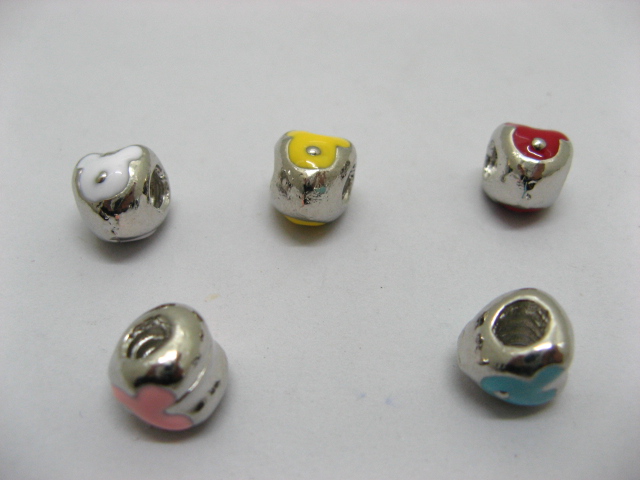 20 Metal Heart Enamel Thread European Beads - Click Image to Close