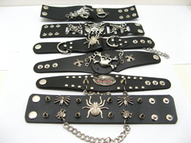 12 Assorted Gothic Punk Skull Spiked Nail Bracelets br-m41 - Click Image to Close