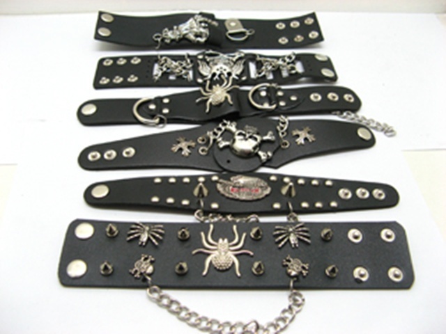 12 Assorted Gothic Punk Skull Spiked Nail Bracelets br-m41 12 Assorted Gothic Punk Skull Spiked Nail Bracelets br-m41