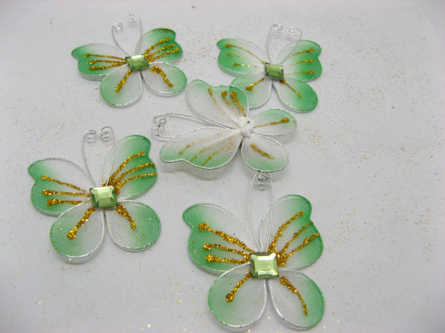 100 Green Glitter Butterfly Charms Craft Topper pd-o77 - Click Image to Close