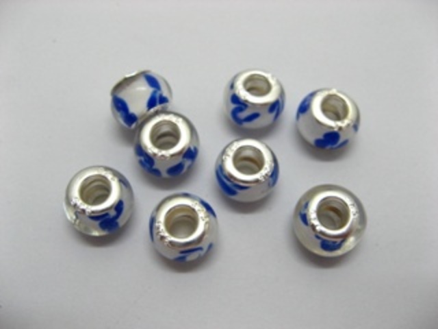 100 Blue & White Round Glass European Beads pa-g17 - Click Image to Close