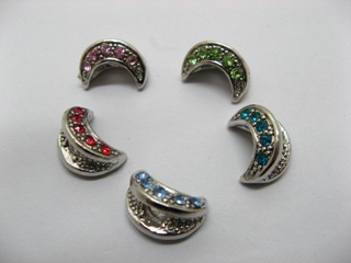 20 Alloy Moon Thread European Beads with Rhinestone pa-m50 - Click Image to Close