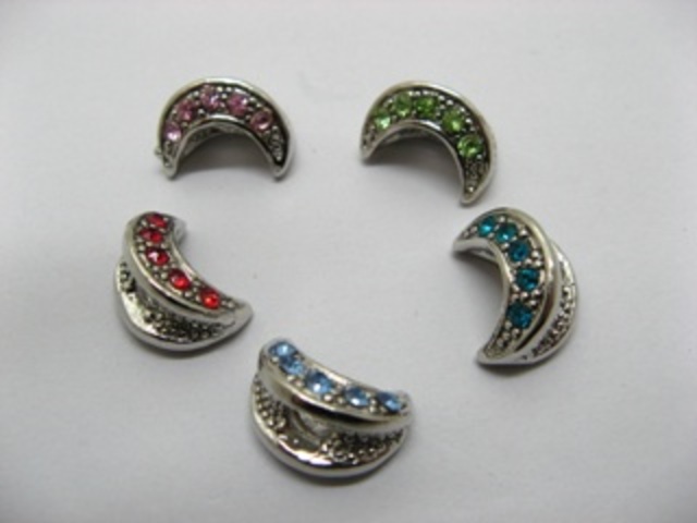 20 Alloy Moon Thread European Beads with Rhinestone pa-m50