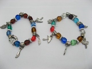 50 Glass Beads & Alloy Charm Bracelets - Click Image to Close