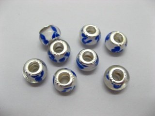 100 Blue & White Round Glass European Beads pa-g17