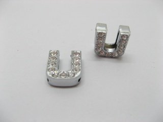 10 Fashion Rhinestone Letter "U" Beads Collar Charms - Click Image to Close
