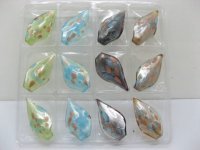 12 Golden Foil Leaf Glass Pendants Mixed Colour ac-sf374