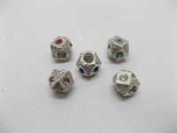 20 Alloy Faceted European Thread Beads with Rhinestone