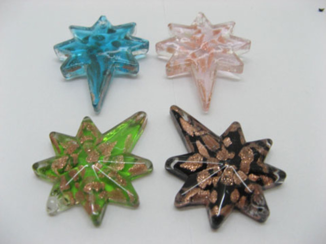 12 Gold Foil Glass Leaf shape Pendants Mixed Colour