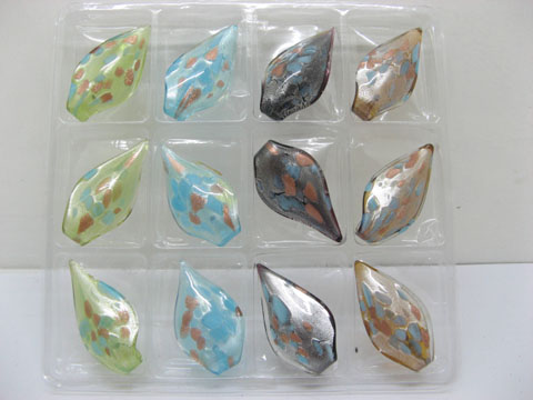 12 Golden Foil Leaf Glass Pendants Mixed Colour ac-sf374 - Click Image to Close