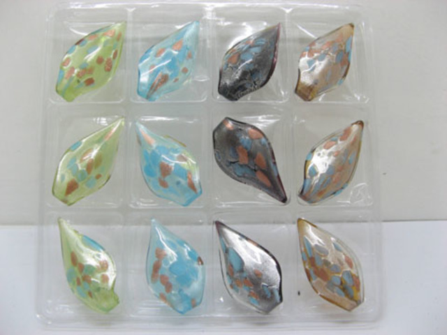 12 Golden Foil Leaf Glass Pendants Mixed Colour ac-sf374