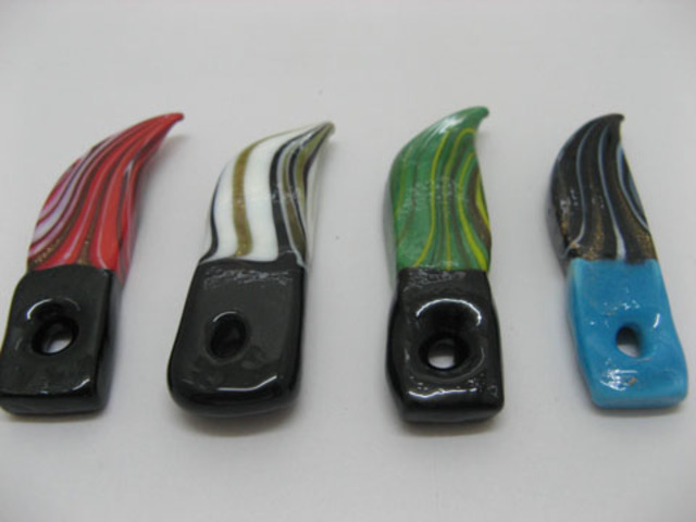 12 Fused Glass Ivory Tooth Pendants Mixed ac-sf382 - Click Image to Close