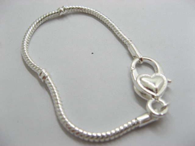 4Pcs Sliver Heart Clasp European Bracelet 22cm ac-str245 - Click Image to Close