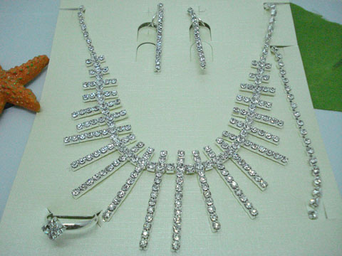 New CZ Bridal Jewelry Set Necklace/Bracelet/Earrings/Rings - Click Image to Close