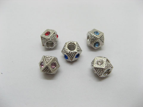 20 Alloy Faceted European Thread Beads with Rhinestone - Click Image to Close