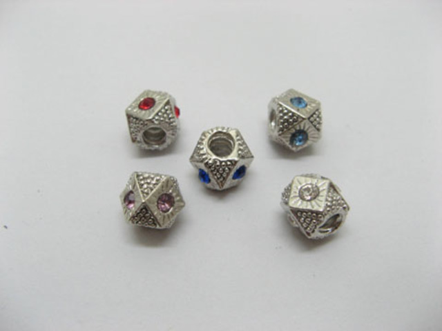 20 Alloy Faceted European Thread Beads with Rhinestone