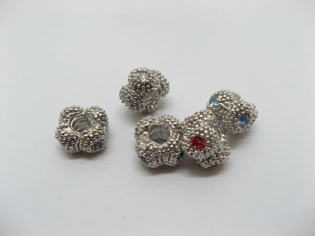 20 Alloy Dotted European Thread Beads with Rhinestone - Click Image to Close