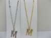 12 Silver&Golden Chain Necklace with Rhinestone Letter "M" Dangl 12 Silver&Golden Chain Necklace with Rhinestone Letter "M" Dangl
