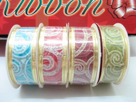 28 Rolls X 2.7meter Glitter Chiffon Ribbon Mixed Color - Click Image to Close