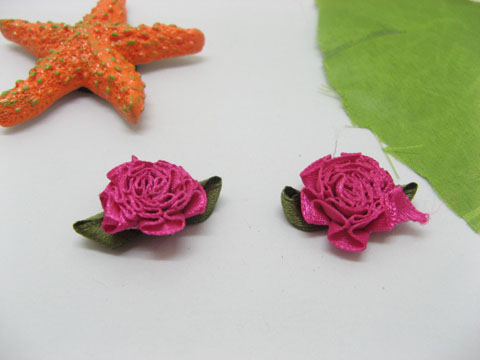 200 Fuchsia Hand Craft Satin Ribbon Carnation Embellishments - Click Image to Close