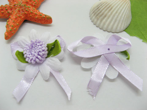 100 Light Purple Craft Satin Ribbon Flower Embellishment - Click Image to Close