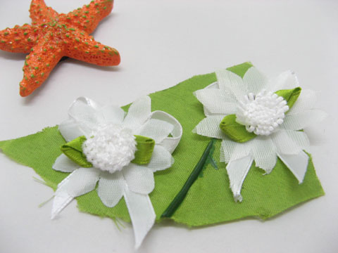100 White Hand Craft Satin Ribbon Flowers Embellishment - Click Image to Close