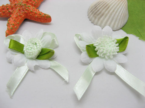 100 Light Green Craft Satin Ribbon Flower Embellishment - Click Image to Close