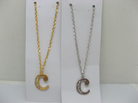 12 Silver&Golden Chain Necklace with Rhinestone Letter "C" Dangl - Click Image to Close