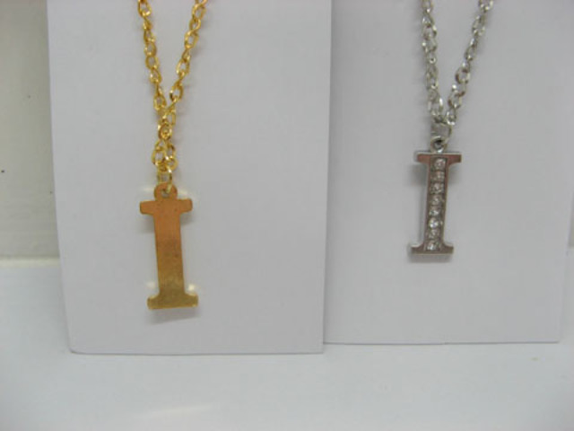12 Silver&Golden Chain Necklace with Rhinestone Letter "I" Dangl 12 Silver&Golden Chain Necklace with Rhinestone Letter "I" Dangl