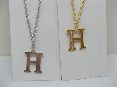 12 Silver&Golden Chain Necklace with Rhinestone Letter "H" Dangl - Click Image to Close