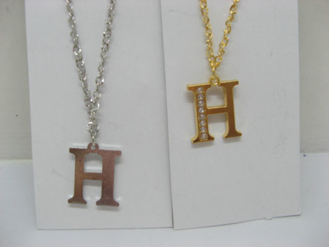 12 Silver&Golden Chain Necklace with Rhinestone Letter "H" Dangl 12 Silver&Golden Chain Necklace with Rhinestone Letter "H" Dangl