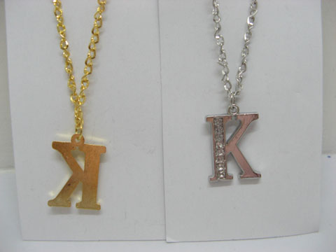 12 Silver&Golden Chain Necklace with Rhinestone Letter "K" Dangl - Click Image to Close