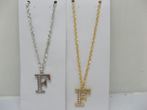 12 Silver&Golden Chain Necklace with Rhinestone Letter "F" Dangl - Click Image to Close