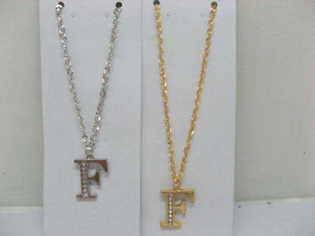 12 Silver&Golden Chain Necklace with Rhinestone Letter "F" Dangl 12 Silver&Golden Chain Necklace with Rhinestone Letter "F" Dangl