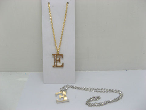 12 Silver&Golden Chain Necklace with Rhinestone Letter "E" Dangl - Click Image to Close