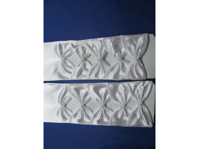 2Pair White Wedding Dress/Satin Bowknot Bridal Gloves 38cm