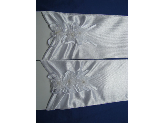 1Pair White Wedding Dress/Satin Flower Bridal Gloves 35cm