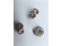 10 Metal European Thread Beads with Pink Rhinestone