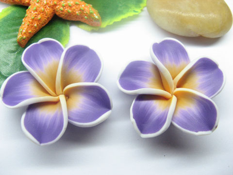 20 Purple Fimo Beads Frangipani Jewellery Finding 4.2cm cf-f2 - Click Image to Close