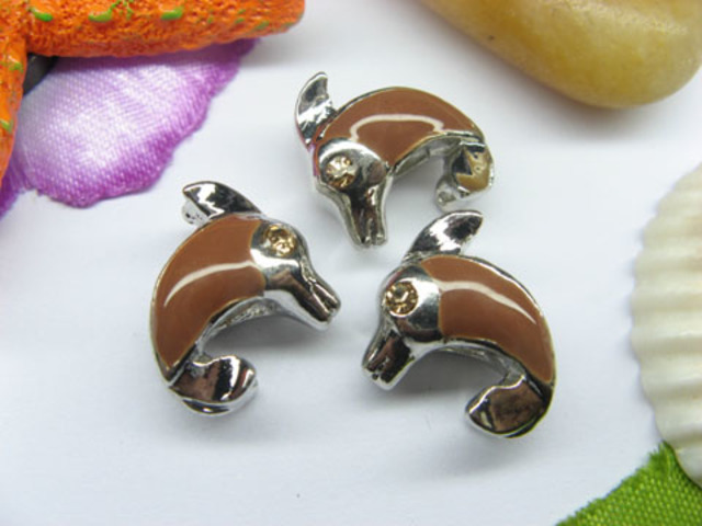 10 Coffee Enamel Dolphin European Thread Beads with Rhinestone f - Click Image to Close