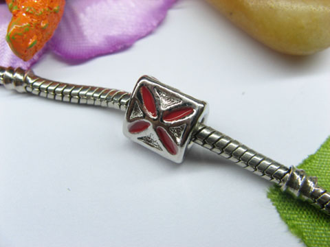 10 Red Enamel Metal Thread European Beads pa-m176 - Click Image to Close