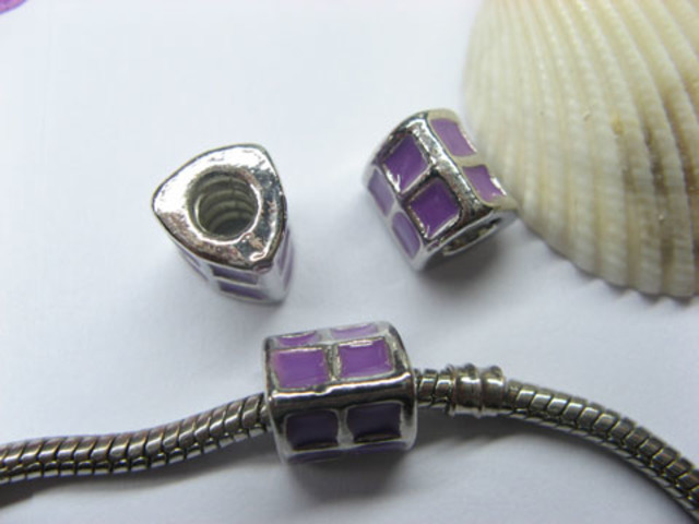 10 Purple Enamel Metal Thread European Beads pa-m184 - Click Image to Close