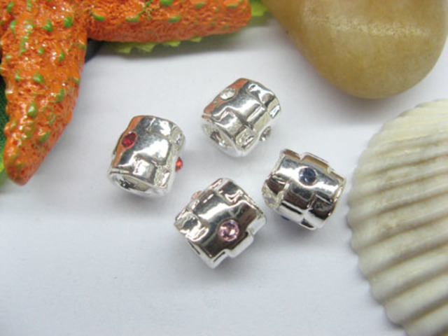 20 Silver Barrel European Thread Bead with Rhinestone pa-m21 - Click Image to Close