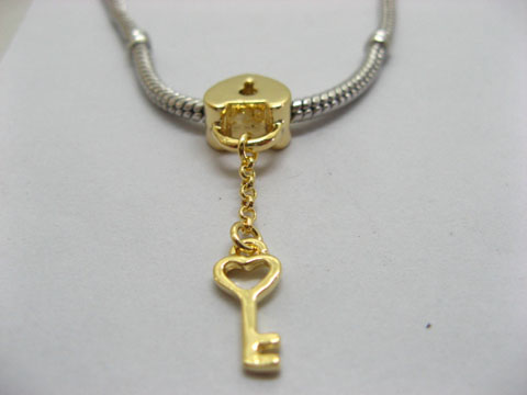 10Pcs 18K Gold European Lock Beads With Key Dangle - Click Image to Close
