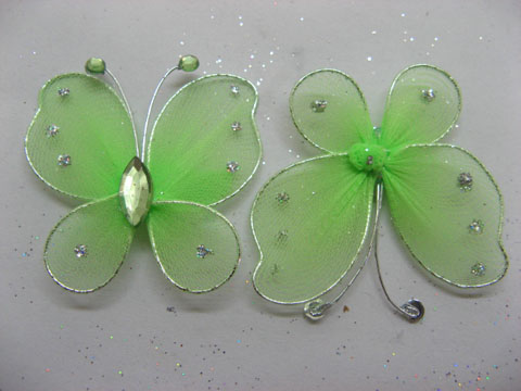 100 Light Green Glitter Butterfly Fairy Wing Charms Pendants - Click Image to Close