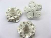 100 White Metal Rose Embellishments with Rhinestone for Crafts